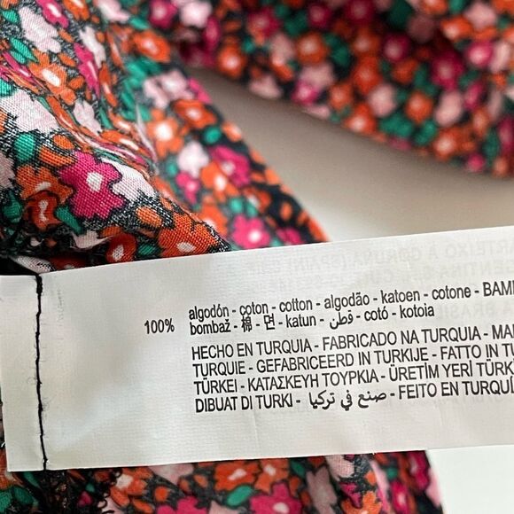 ZARA cotton floral crop top blouse puff sleeves Sz L - Picture 7 of 10